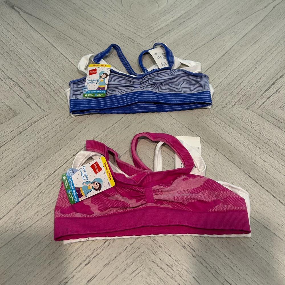 Hanes Lot of 2- 2 Packs Girls Bandini Multi-Way Bras Size Small NWT